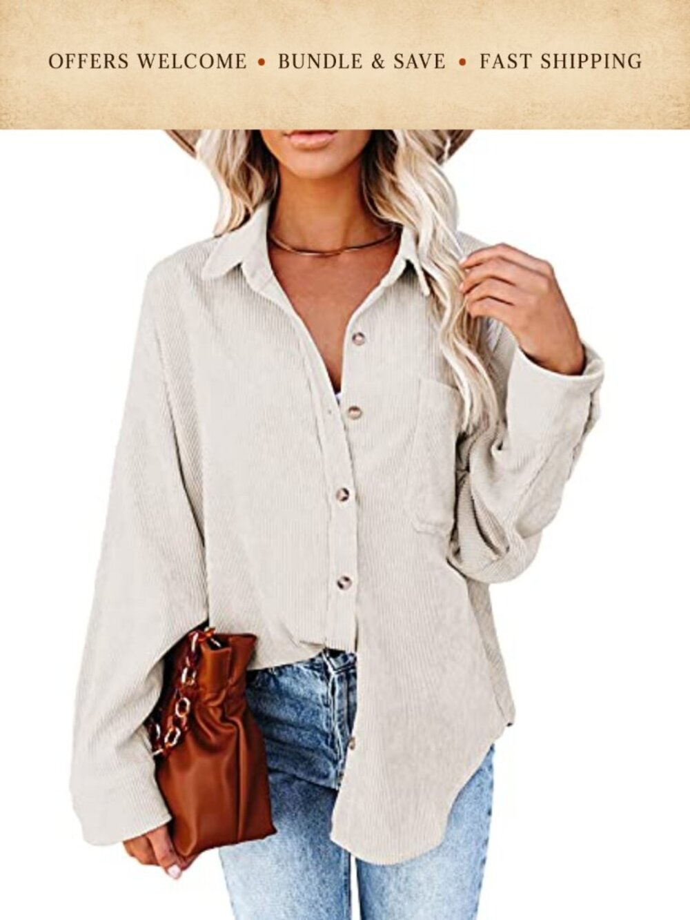 Corduroy Tunic Blouse Roll Up Sleeve Loose Fit Button Down Shirt
